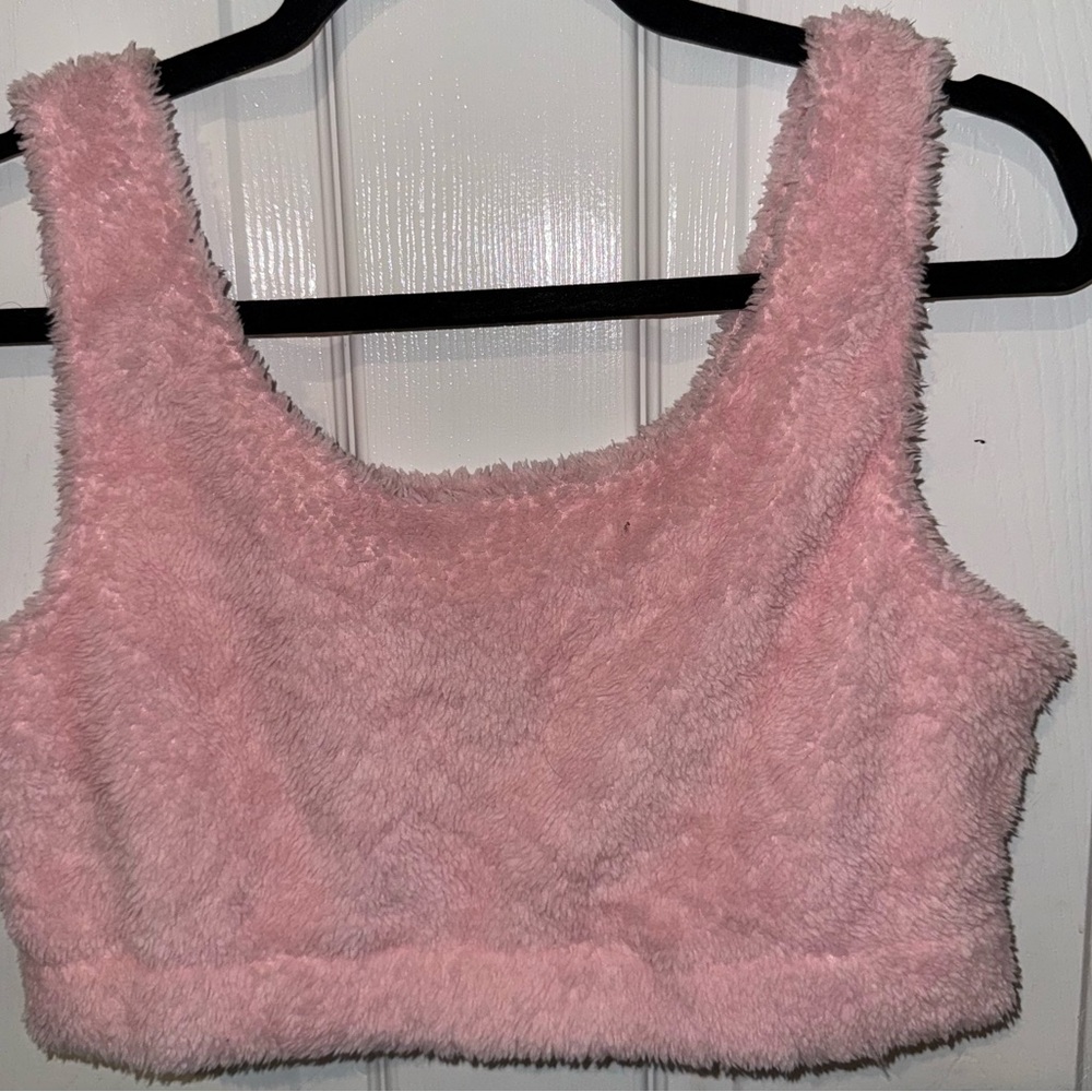 Cozy Pink Fuzzy Crop Tank Top
